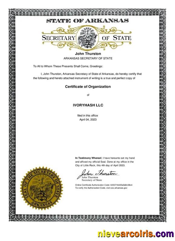 USA Arkanas company certificate of organization